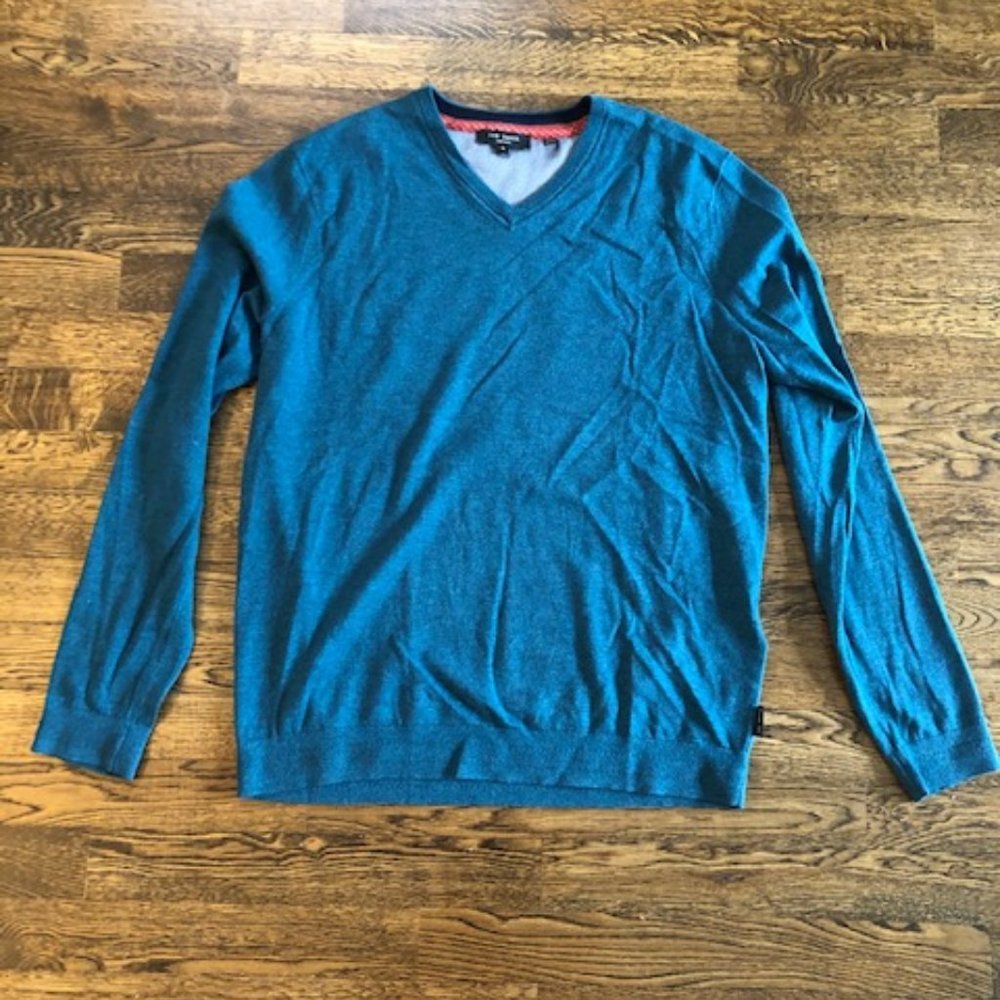 Ted Baker Sweater V Neck Light Weight Teal Sz 5